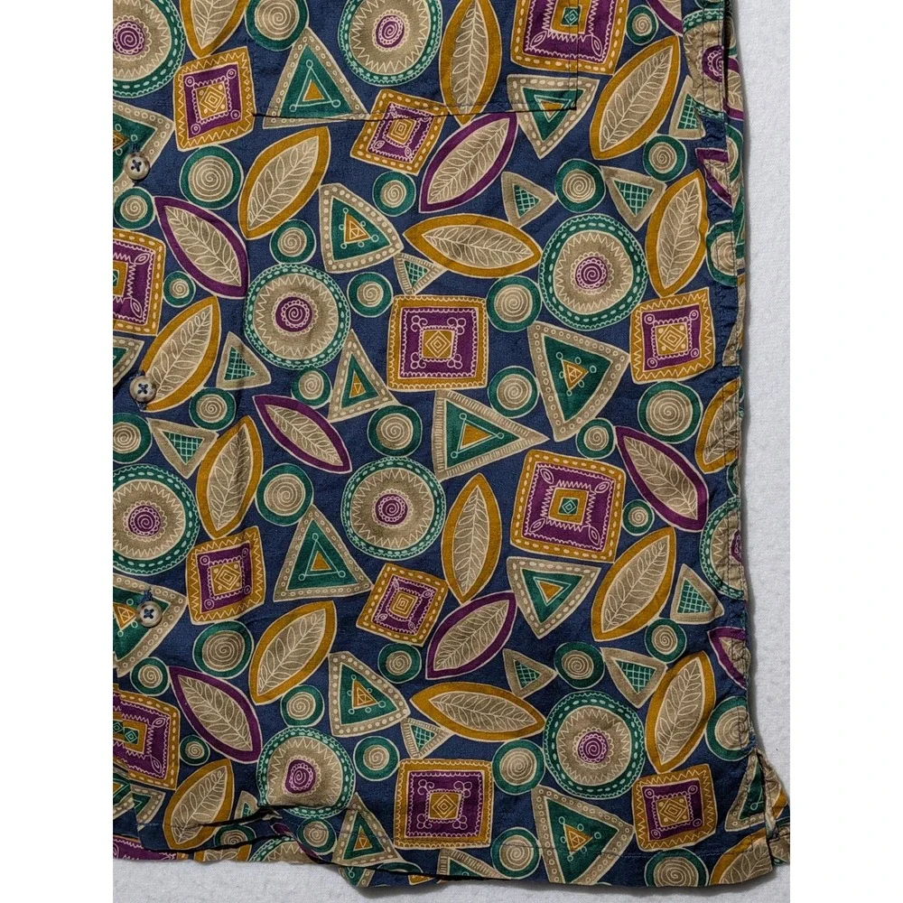 Claiborne Mens Short Sleeve‎ Button Down Shirt Geometric Print Blue Size M